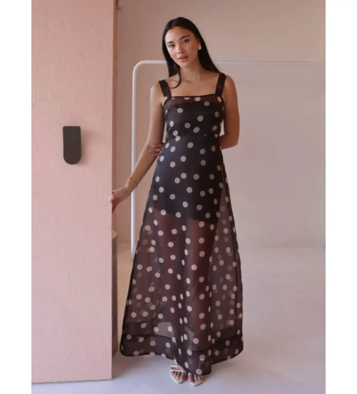 By Nicola Goldie Maxi Dress Chocolate Polka Size AU 6 - Image 1