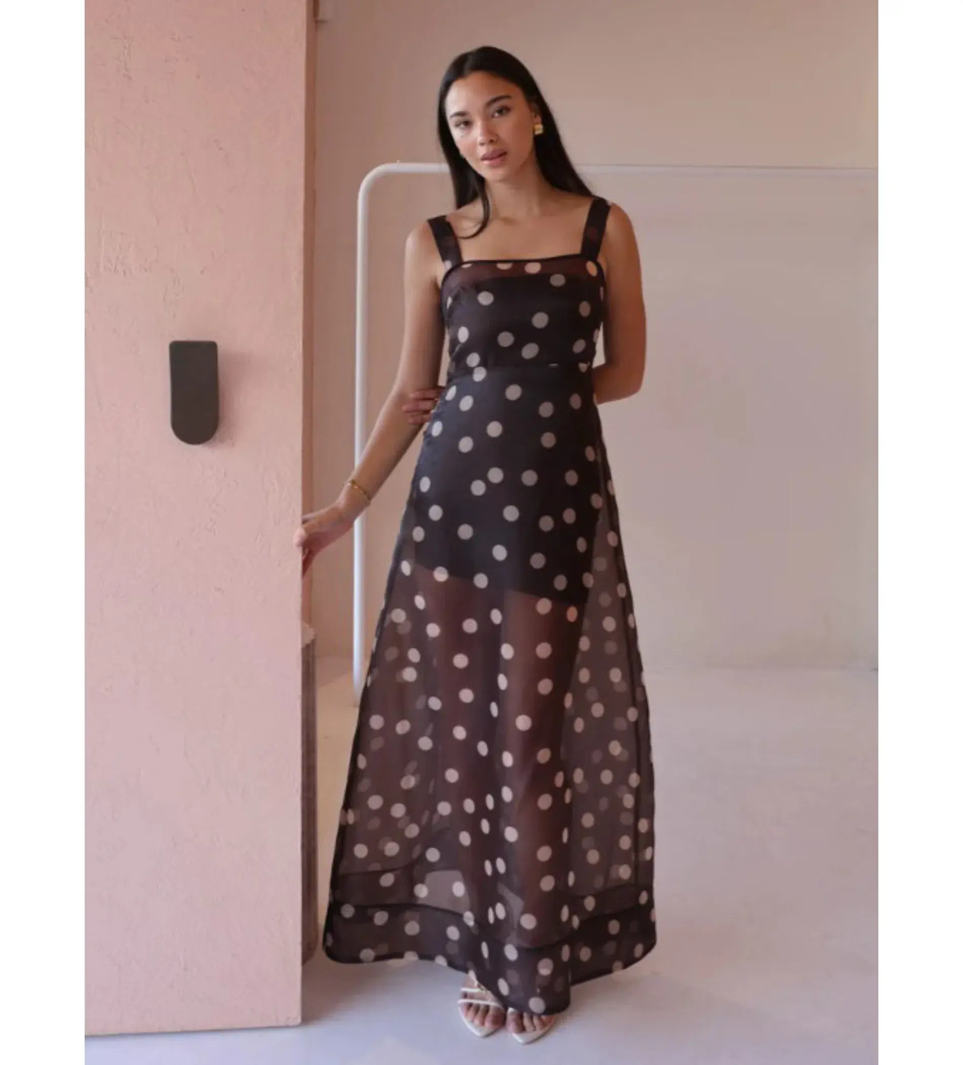 By Nicola Goldie Maxi Dress Chocolate Polka Size AU 6 - Image 1