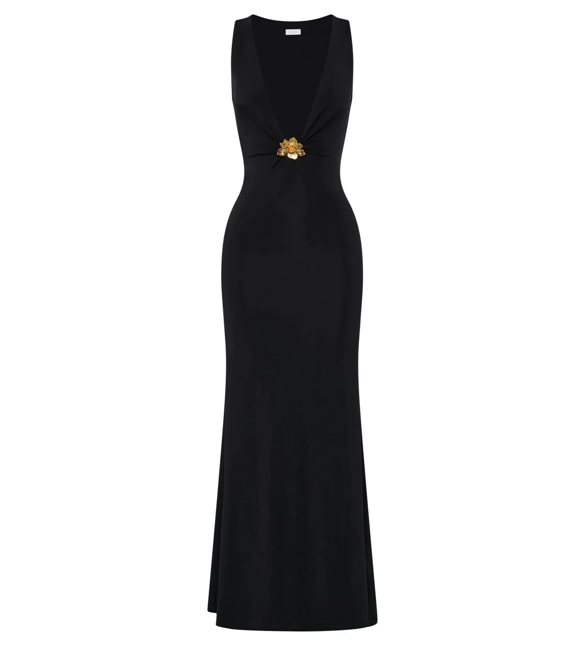 MESHKI Beck Plunge Maxi Dress Black with Floral Hardware Size S AU 8 - Image 4