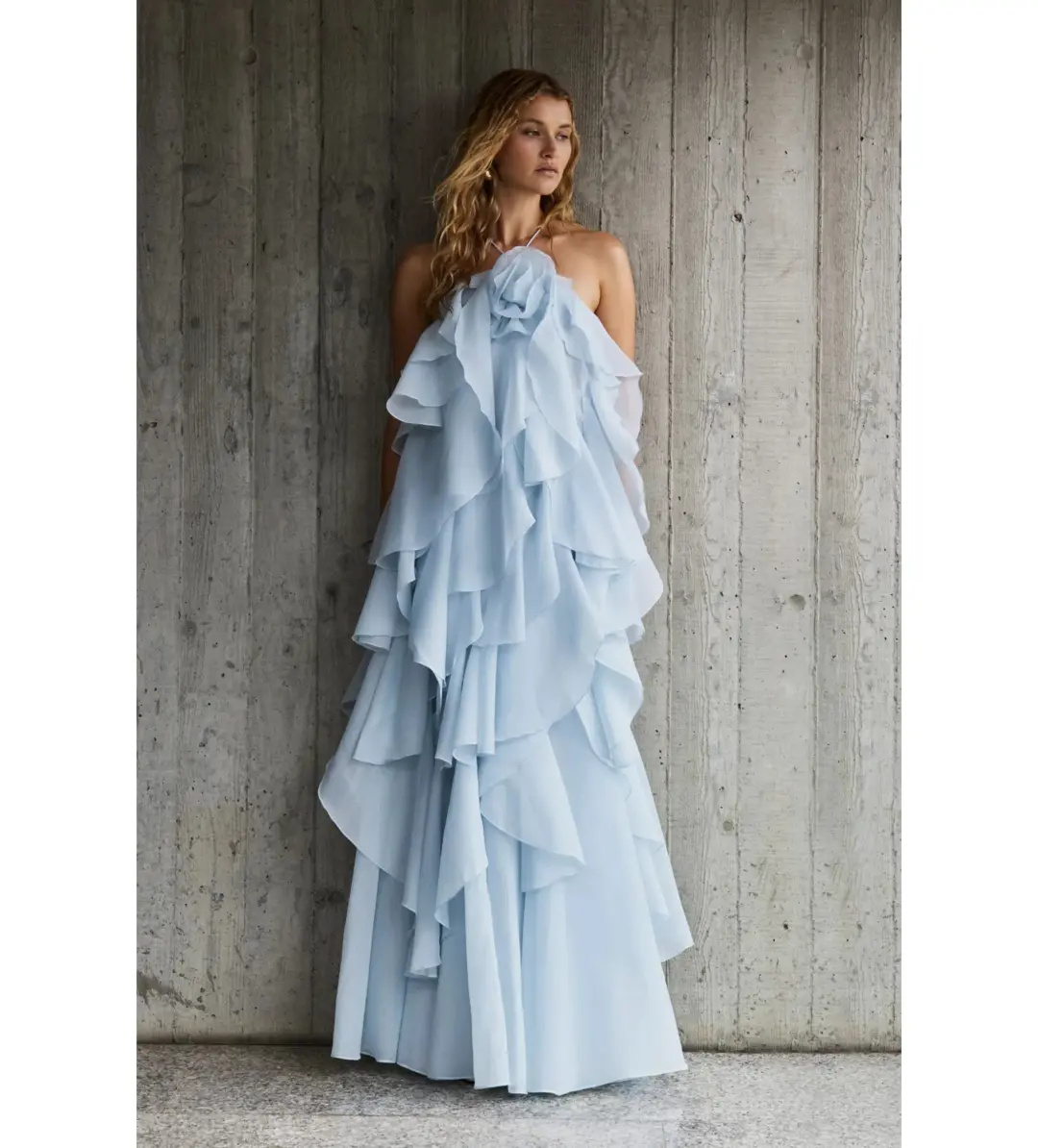 Aje Pandorea Layered Maxi Dress Silver Blue Size AU 10 for rent on The Volte - main image