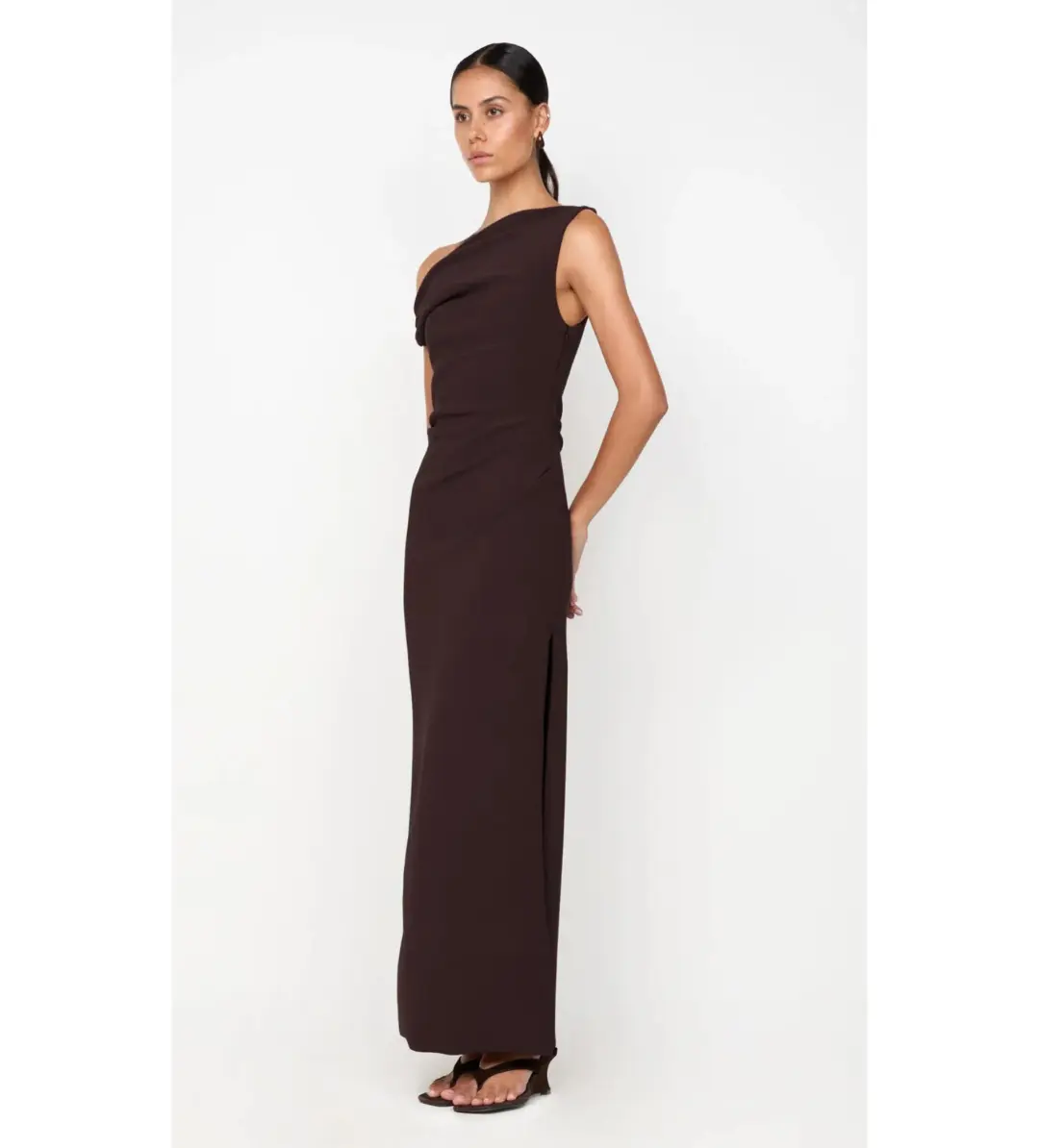 Bec & Bridge Leora Asym Maxi Dress Dark Chocolate Size AU 10 for rent on The Volte - main image