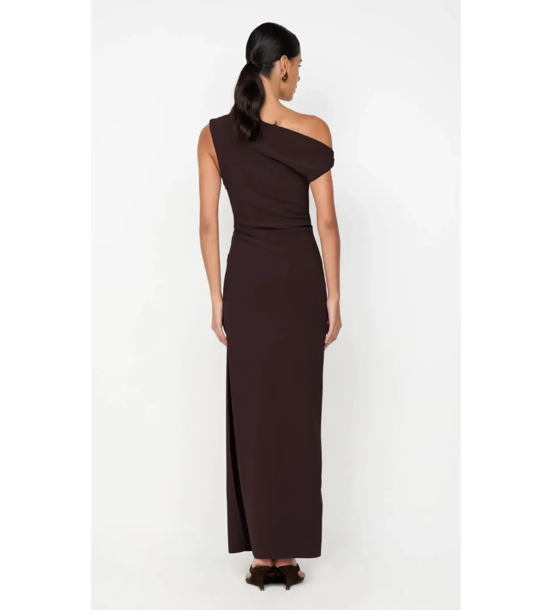 Bec & Bridge Leora Asym Maxi Dress Dark Chocolate Size AU 10 for rent on The Volte - main image