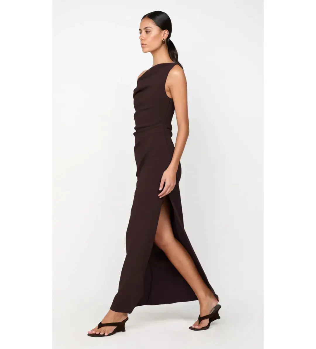 Bec & Bridge Leora Asym Maxi Dress Dark Chocolate Size AU 10 for rent on The Volte - main image