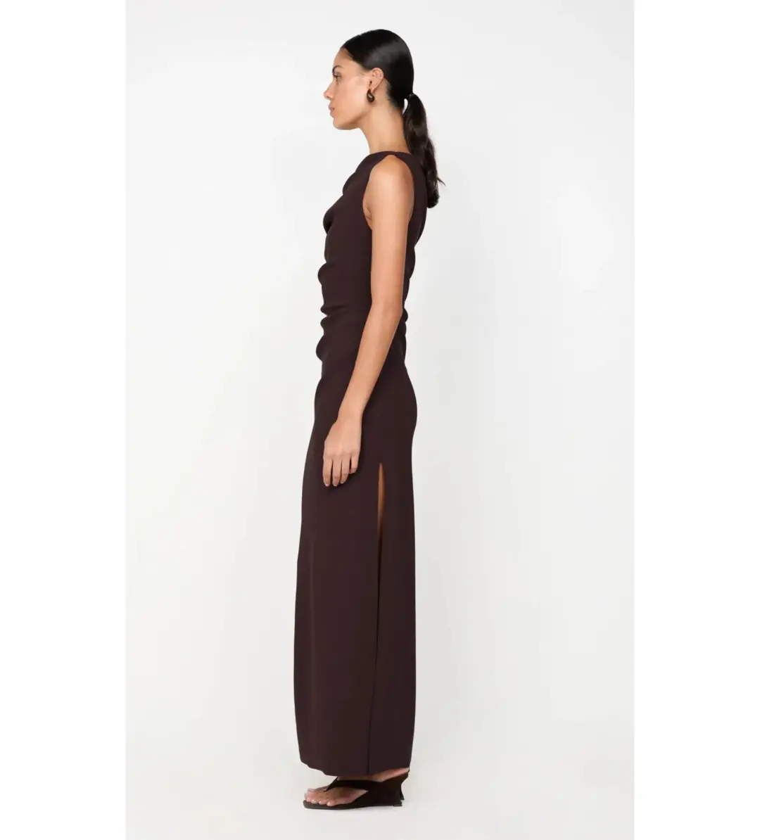Bec & Bridge Leora Asym Maxi Dress Dark Chocolate Size AU 10 for rent on The Volte - main image
