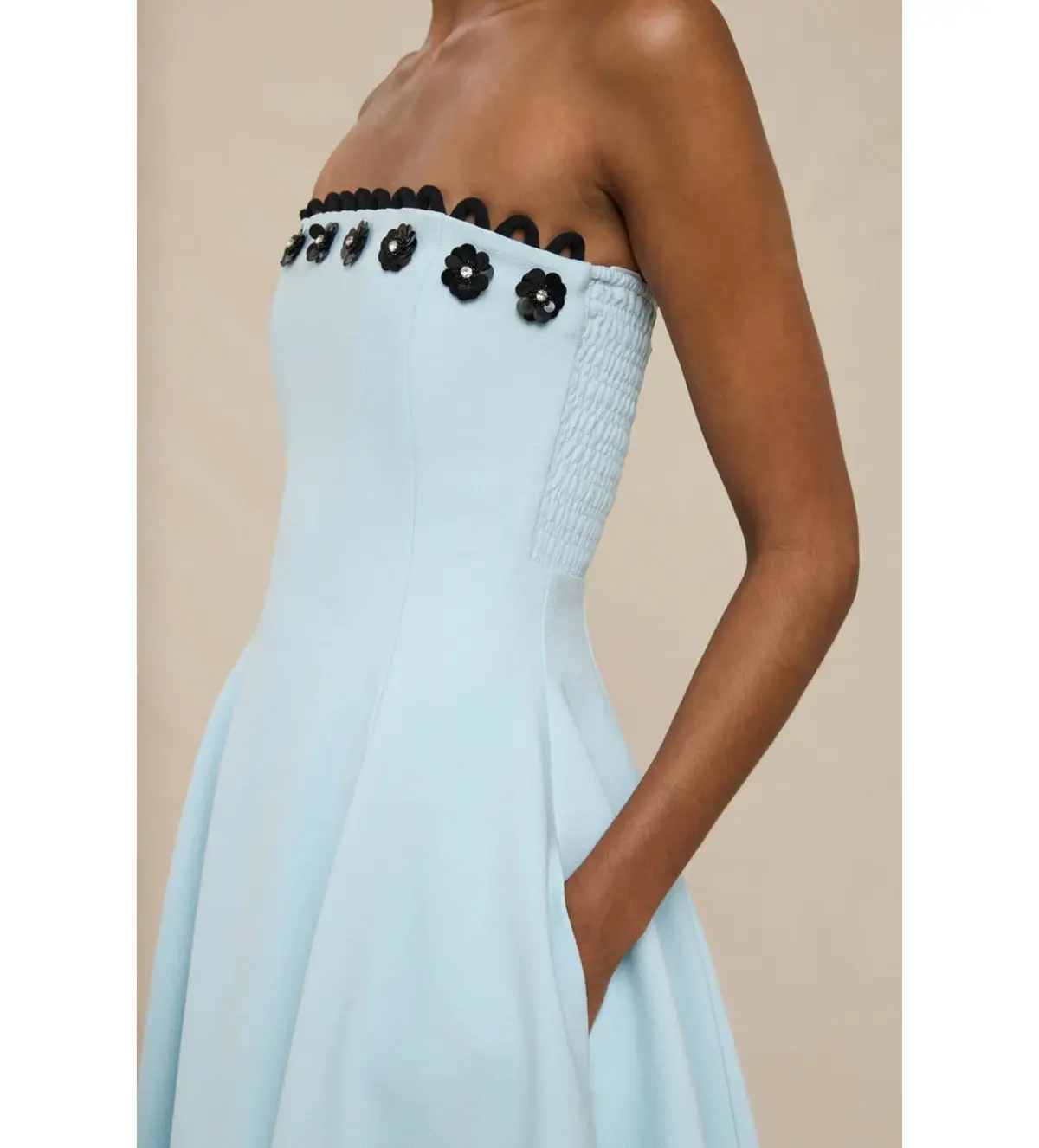 By Johnny Oceana Strapless Midi Dress Black Blue Size AU 6 - Image 3