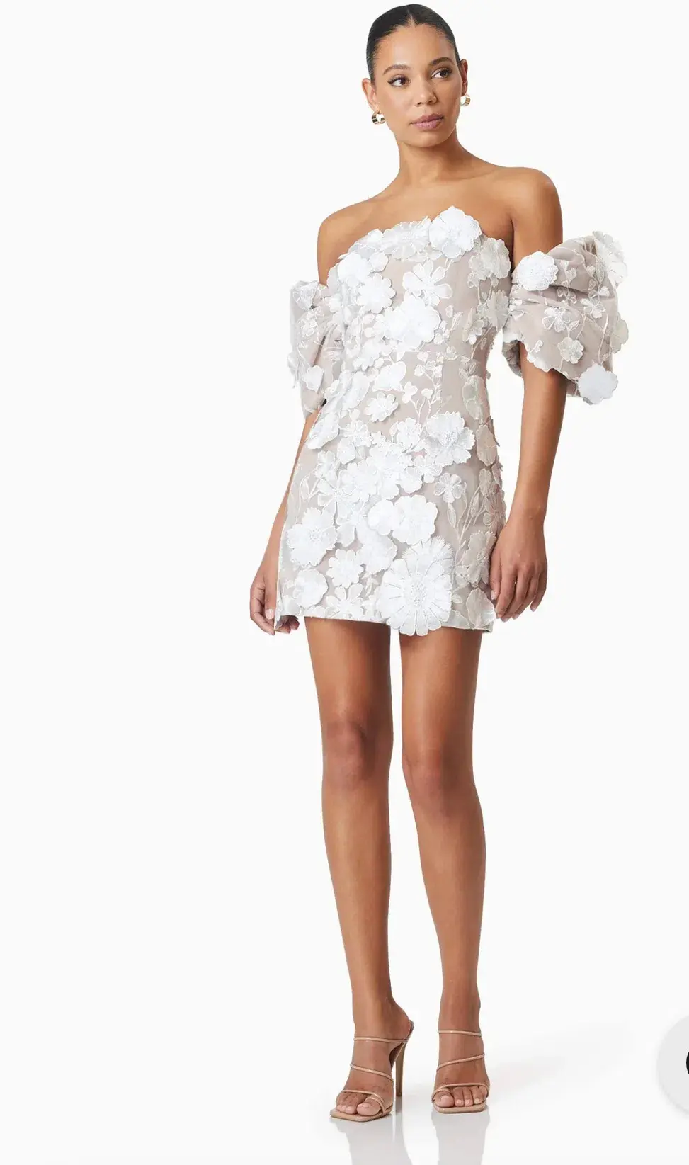 Elliatt Floral Embellished Mini Dress White Size AU 10 - Image 1