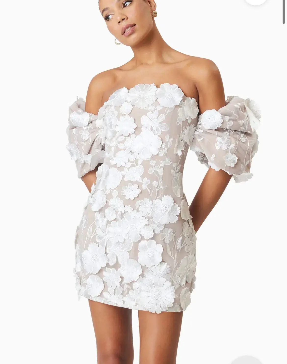 Elliatt Floral Embellished Mini Dress White Size AU 10 - Image 2