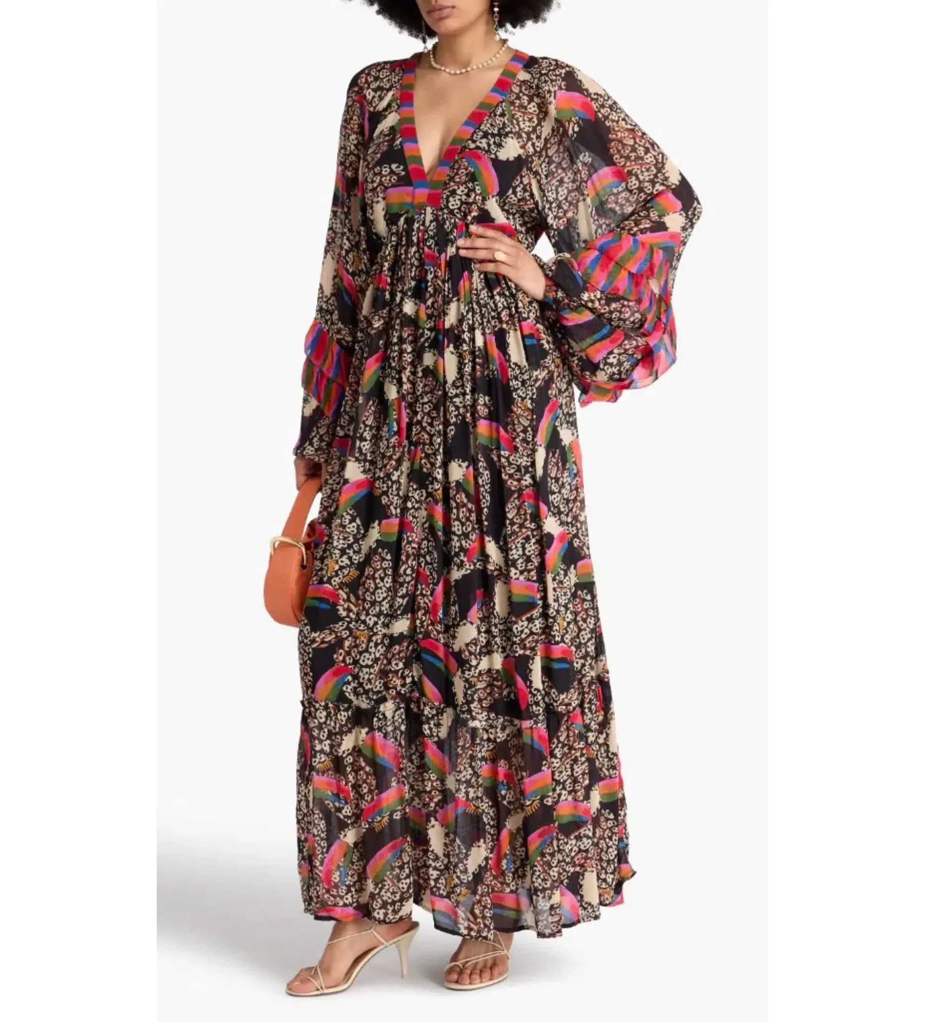 Farm Rio Georgette Printed Leopard Toucans Maxi Dress Size 16 - Image 2
