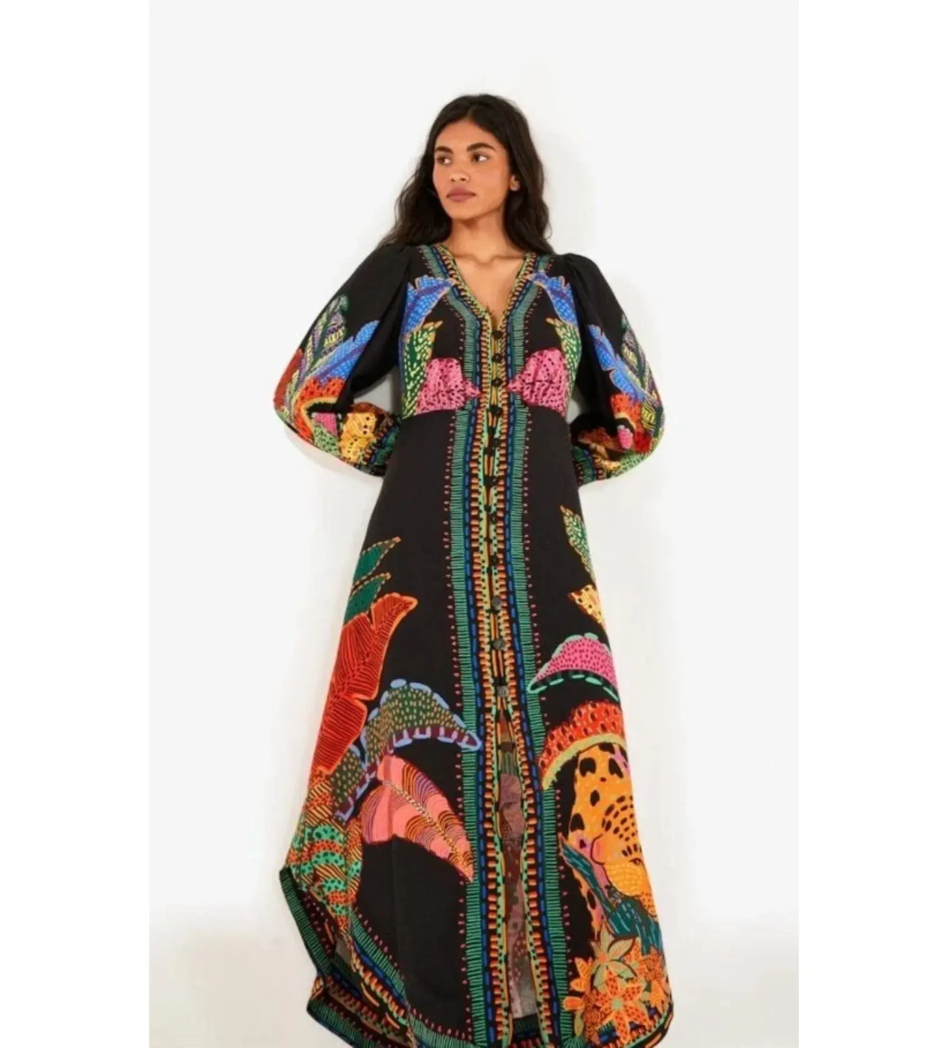 Farm Rio Cool Leopards Maxi Dress Linen Viscose Blend Size XL/ AU 16 - Image 2