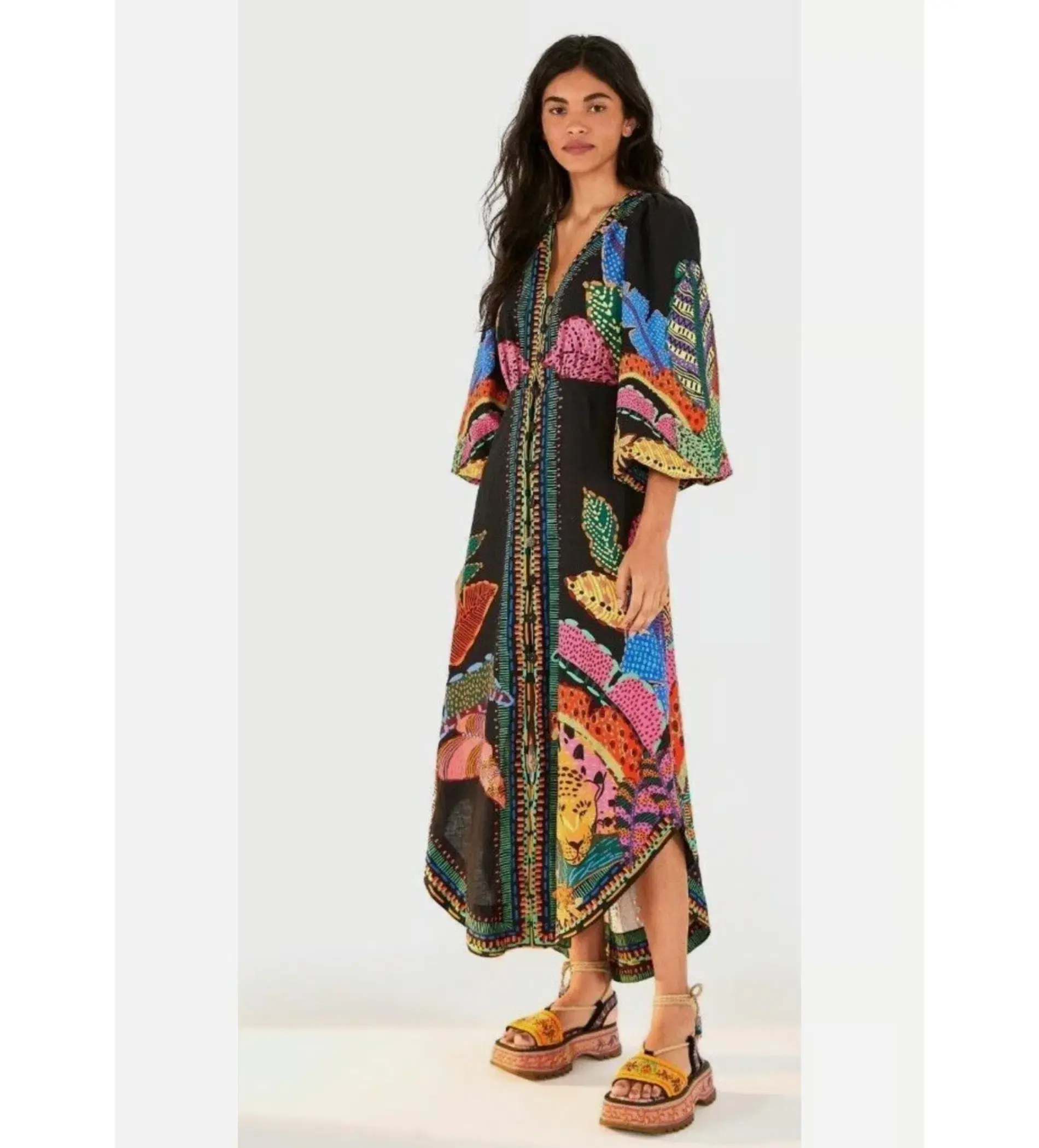 Farm Rio Cool Leopards Maxi Dress Linen Viscose Blend Size XL/ AU 16 - Image 1