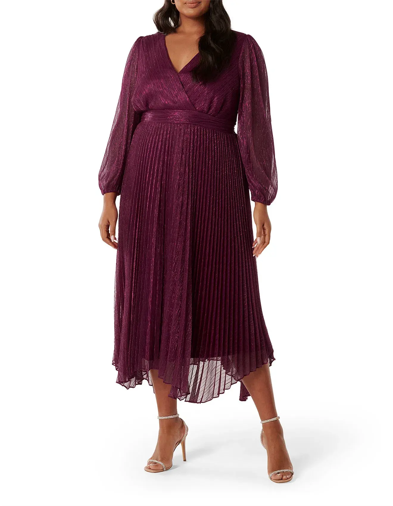 Forever New Curve Sahara Wrap Plisse Midi Dress Fuchsia Pink Size AU 20   - Image 1