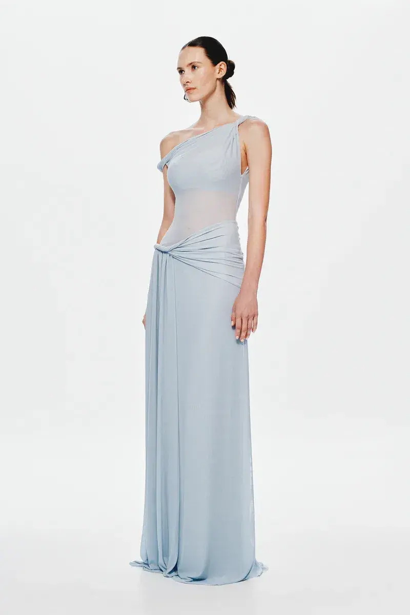 Misha Sisal Mesh Maxi Dress in Dove Blue Size 10 for rent on The Volte - main image