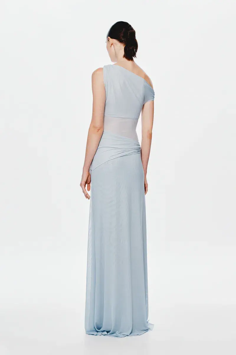 Misha Sisal Mesh Maxi Dress in Dove Blue Size 10 for rent on The Volte - main image