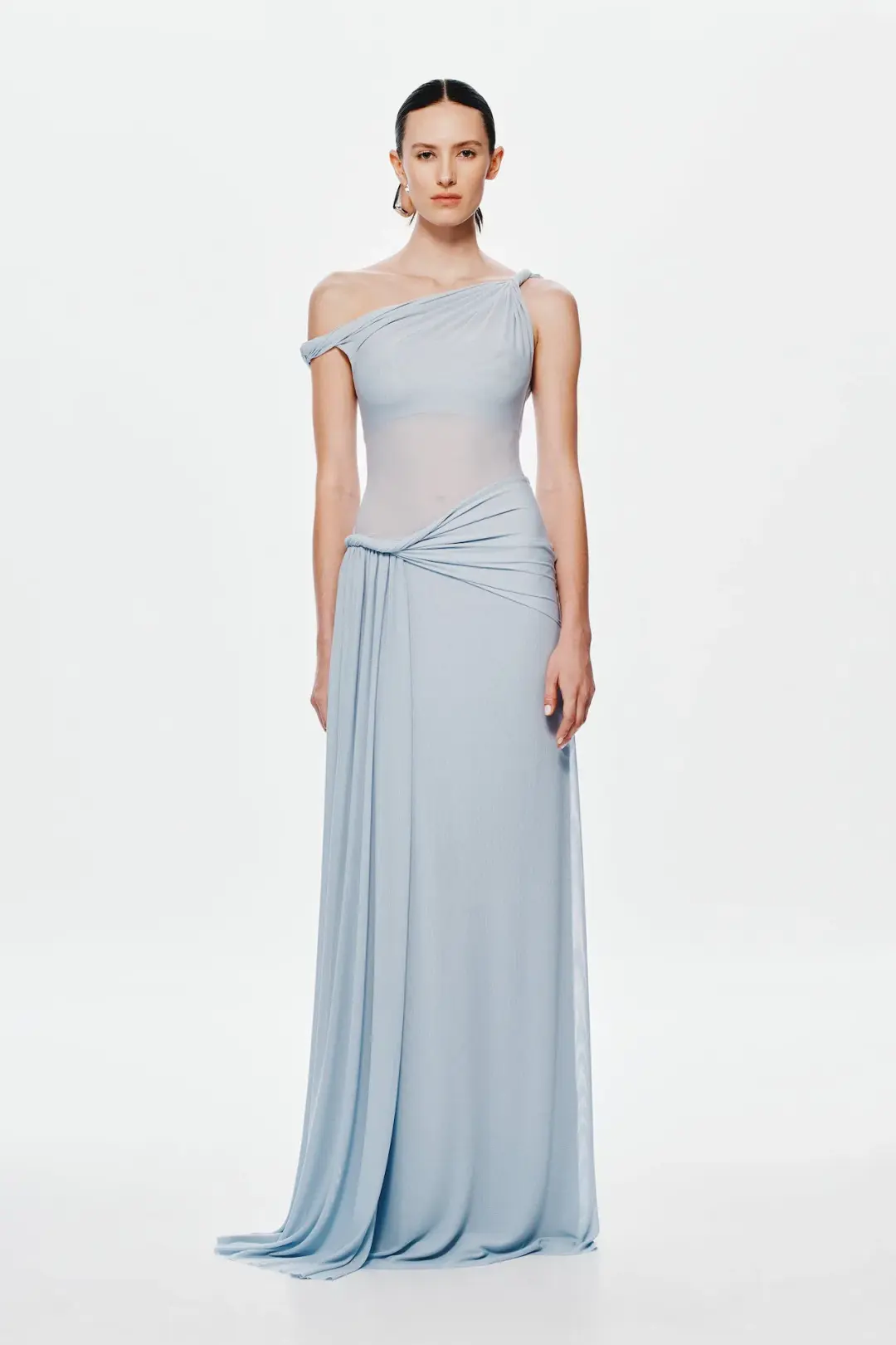 Misha Sisal Mesh Maxi Dress in Dove Blue Size 10 for rent on The Volte - main image