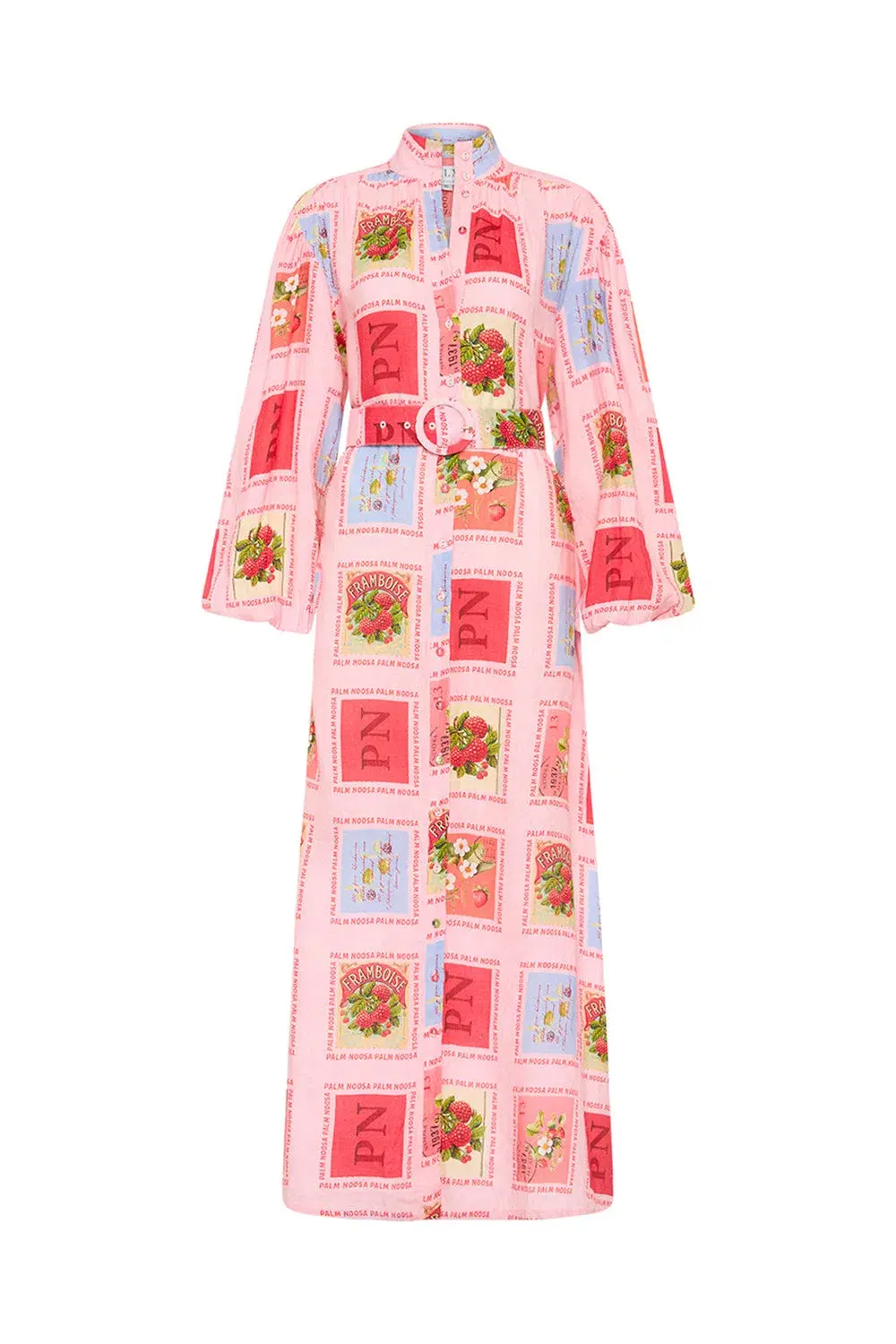 Palm Noosa Noddy Shirt Maxi Dress in Strawberry Stamp Print Size AU 10  for rent on The Volte - main image