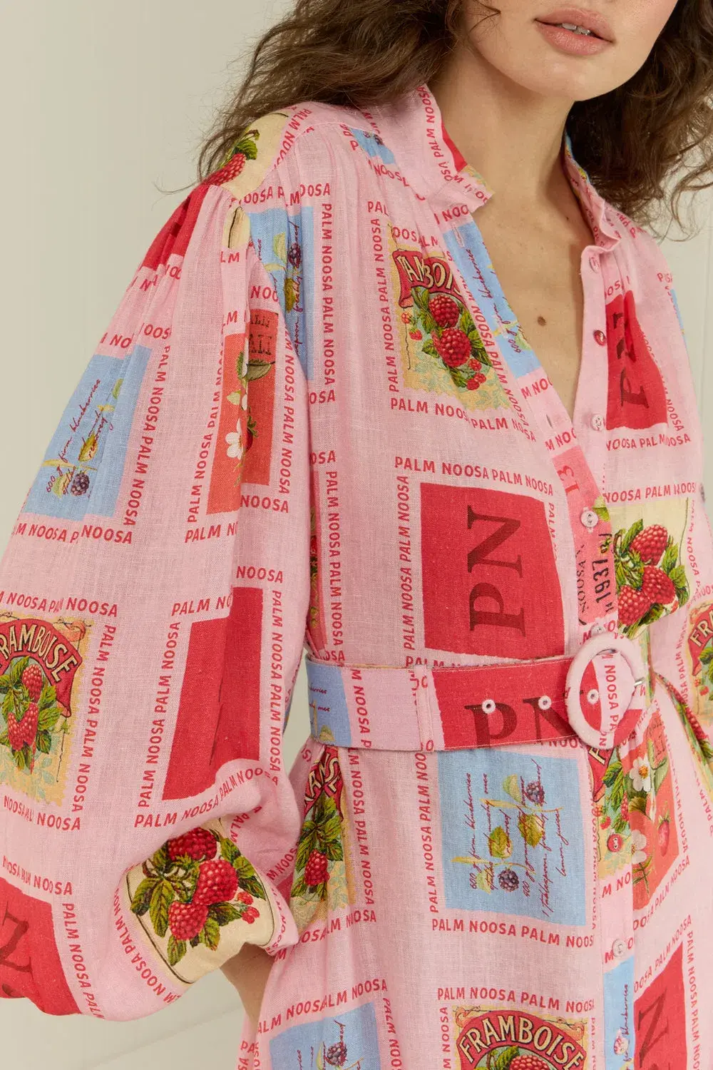 Palm Noosa Noddy Shirt Maxi Dress in Strawberry Stamp Print Size AU 10  - Image 4