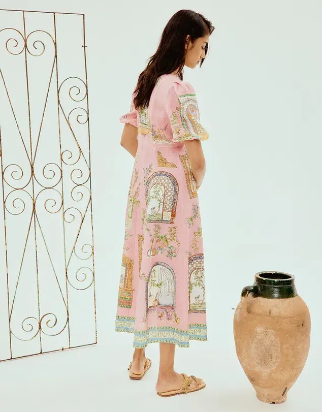 Alemais Monte Midi Dress Pink Print Size AU 12 - Image 3