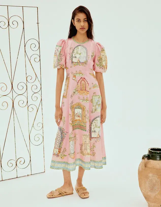 Alemais Monte Midi Dress Pink Print Size AU 12 - Image 1