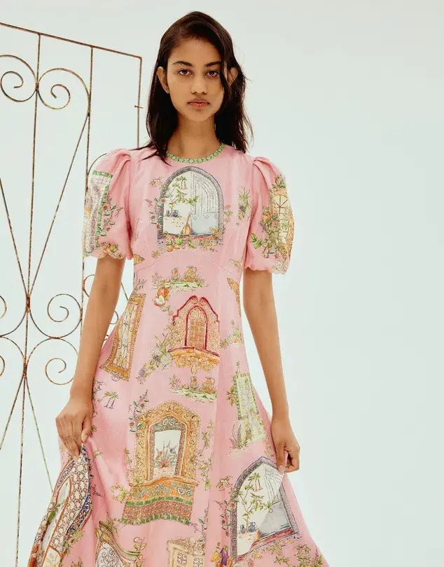 Alemais Monte Midi Dress Pink Print Size AU 12 - Image 4