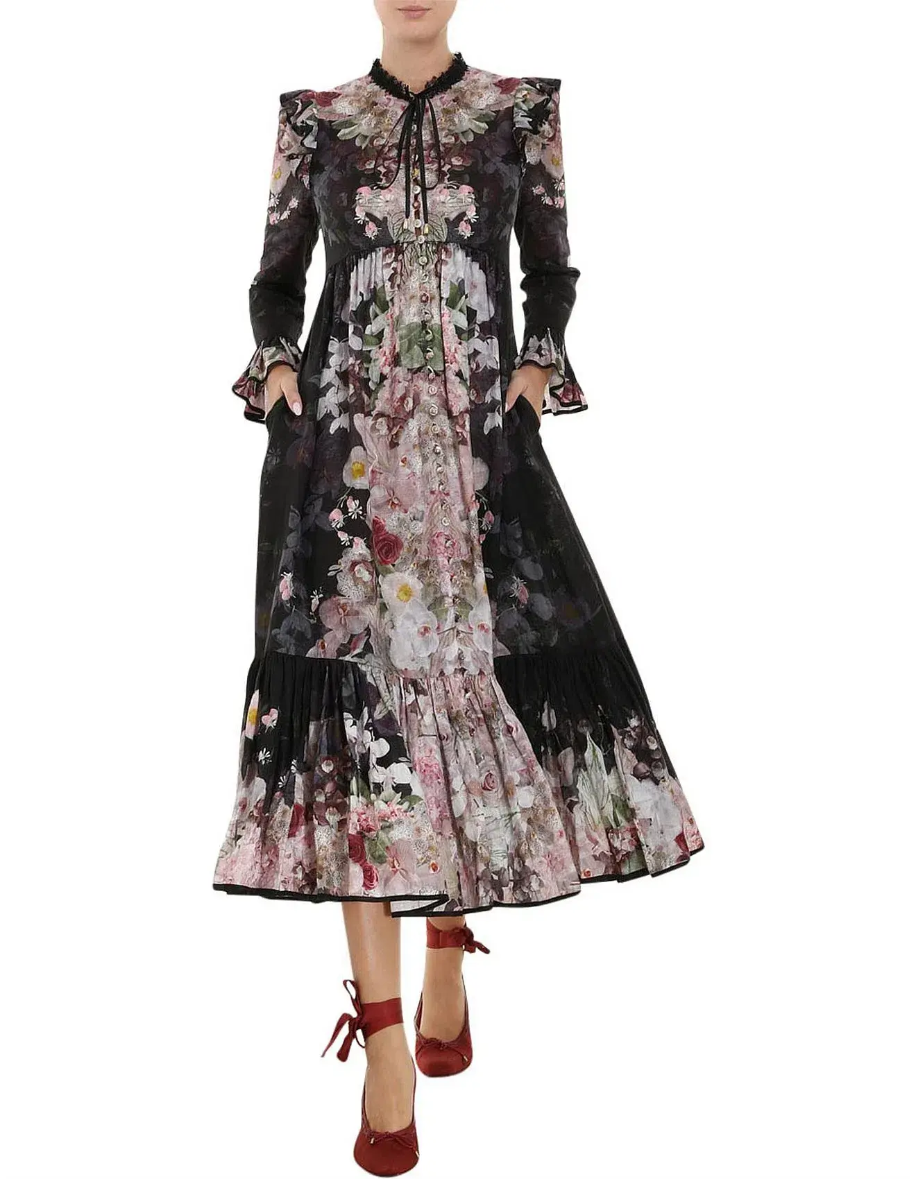 Zimmermann Dancer Tie Neck Midi Dress Floral Size 1 / AU 10 - Image 1