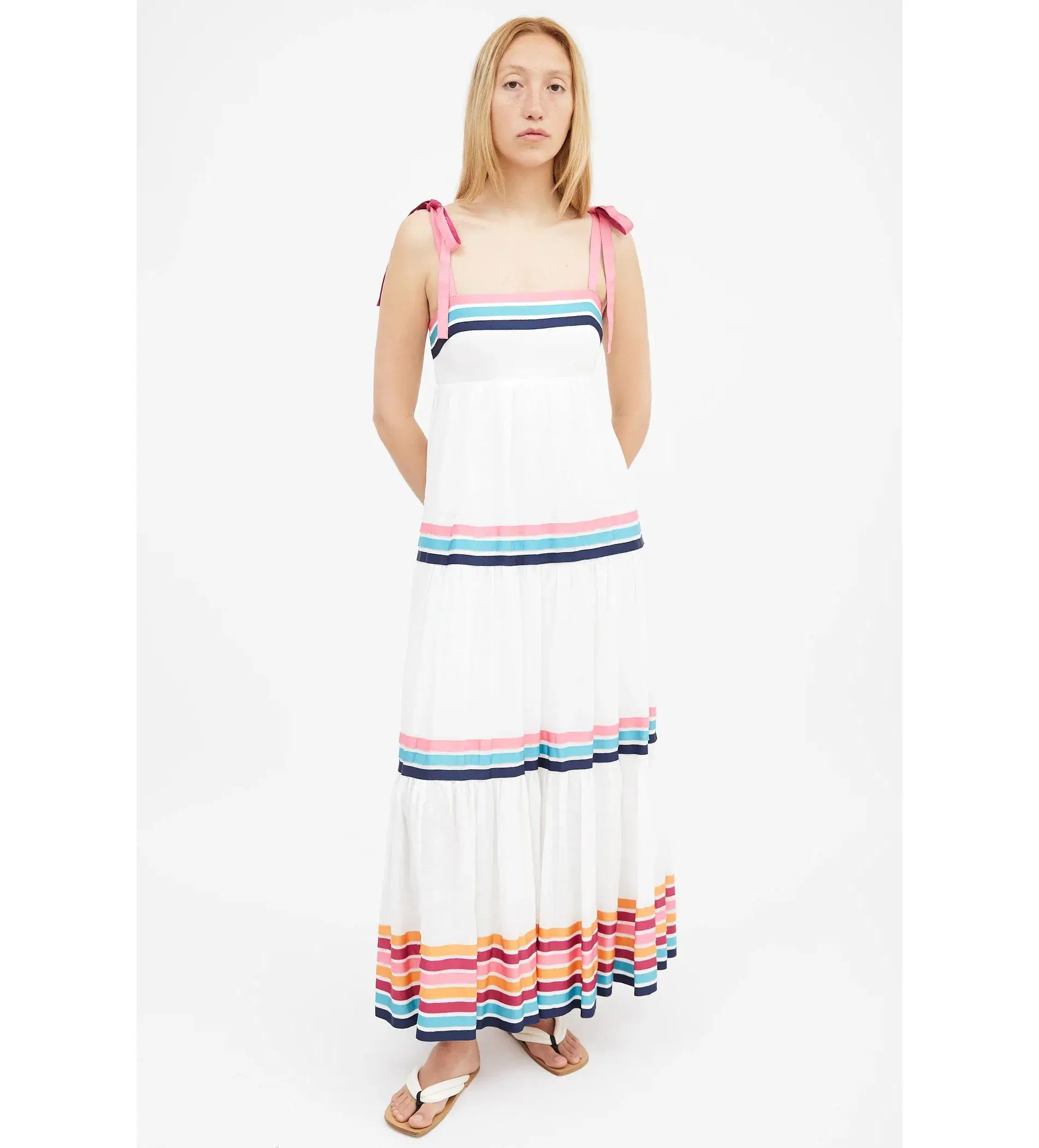 Zimmermann Lulu Ribbon Tiered Maxi Dress in Multi White Size 0/ AU 8 - Image 1