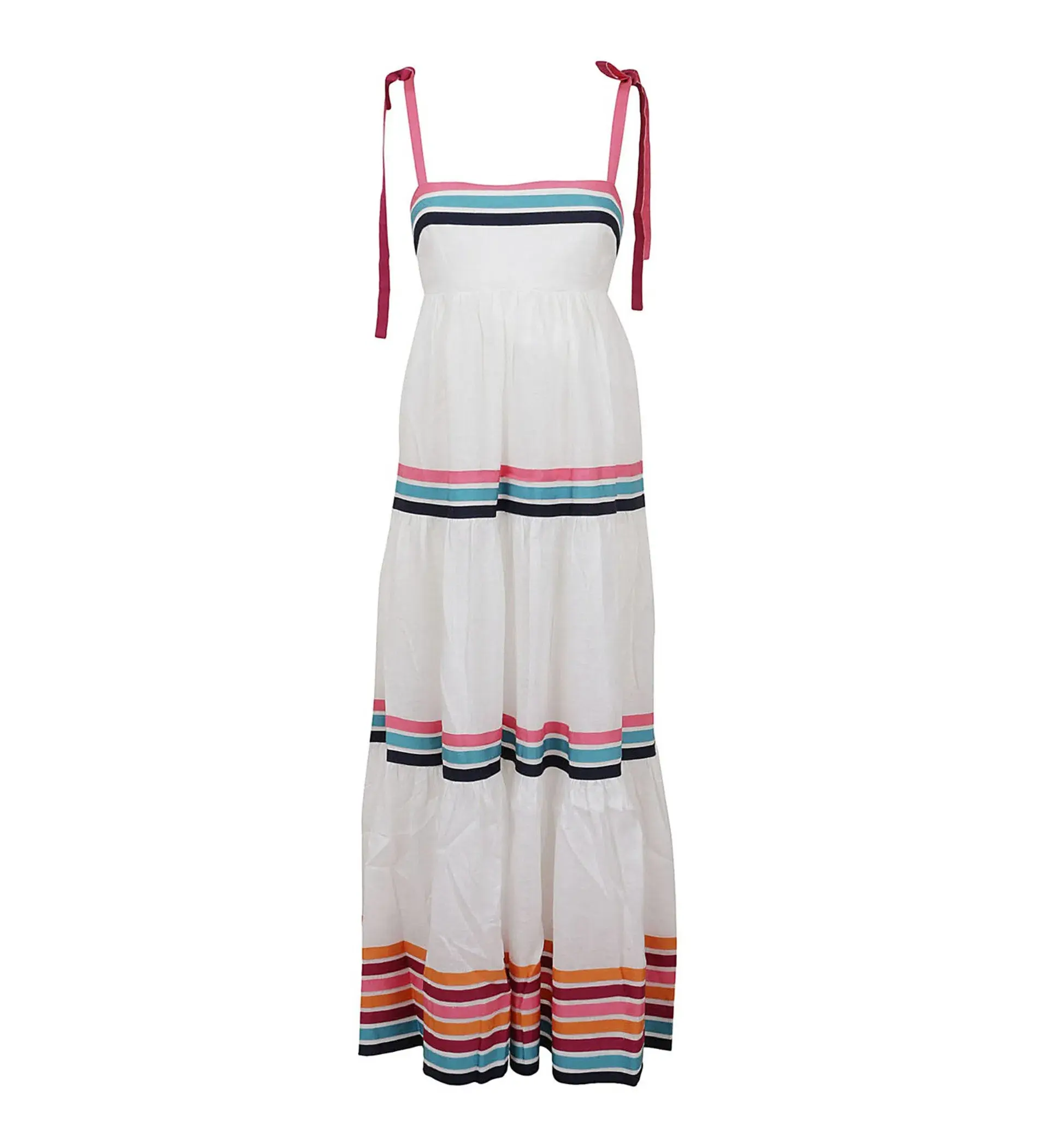 Zimmermann Lulu Ribbon Tiered Maxi Dress in Multi White Size 0/ AU 8 - Image 4