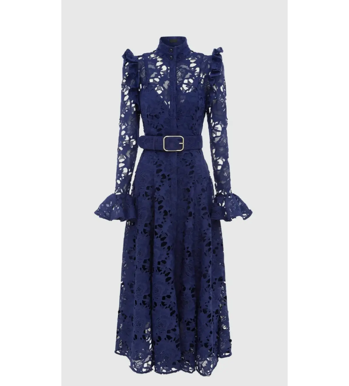 Leo Lin Aliyah Lace Butterfly Sleeve Midi Dress in Navy Size 8 - Image 1