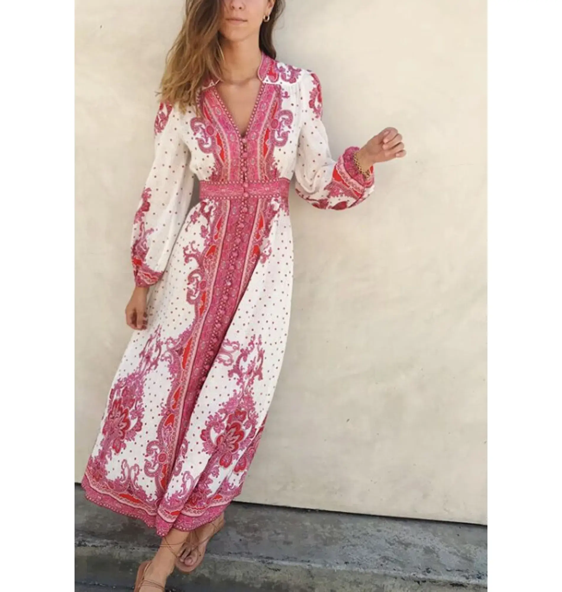 Zimmermann Bells Paisley Midi Dress Pink Size 0 / AU 8 - Image 1