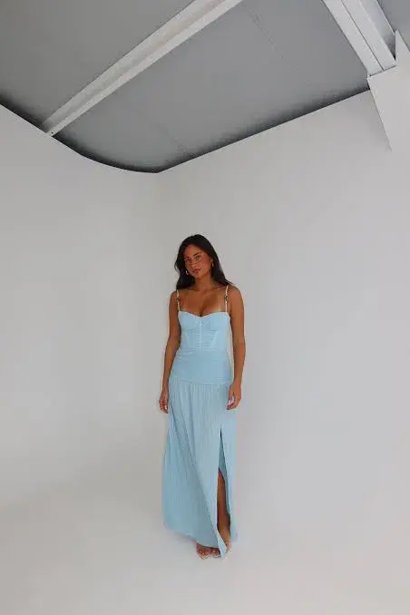 Manning Cartell Double Time Pleat Dress Maxi Acqua Spritz Size AU 10 - Image 3