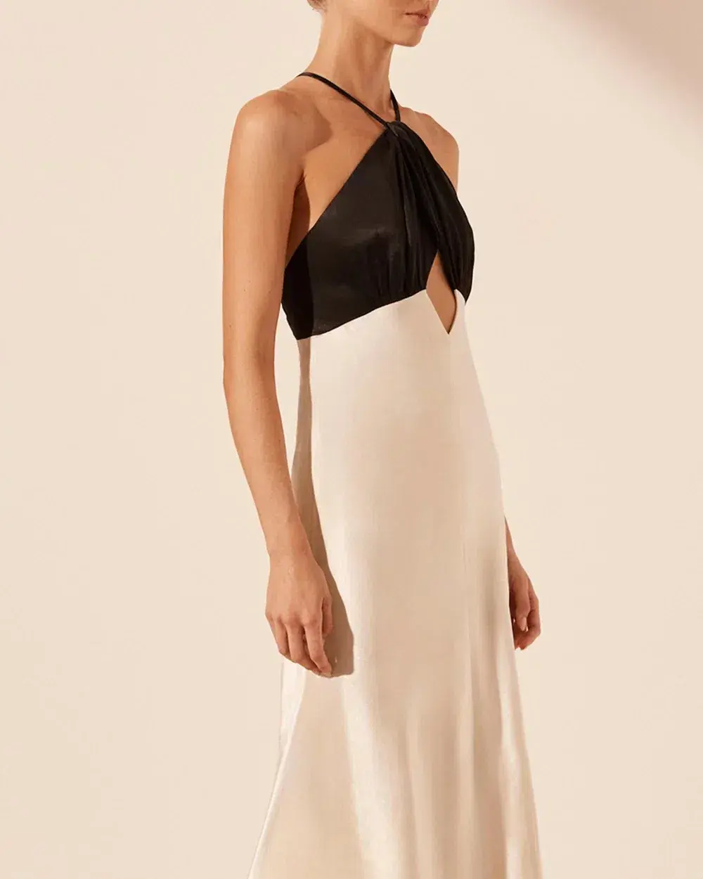 Shona Joy Black and White Lino Cross Back Halter Maxi Dress Size AU 10 - Image 4