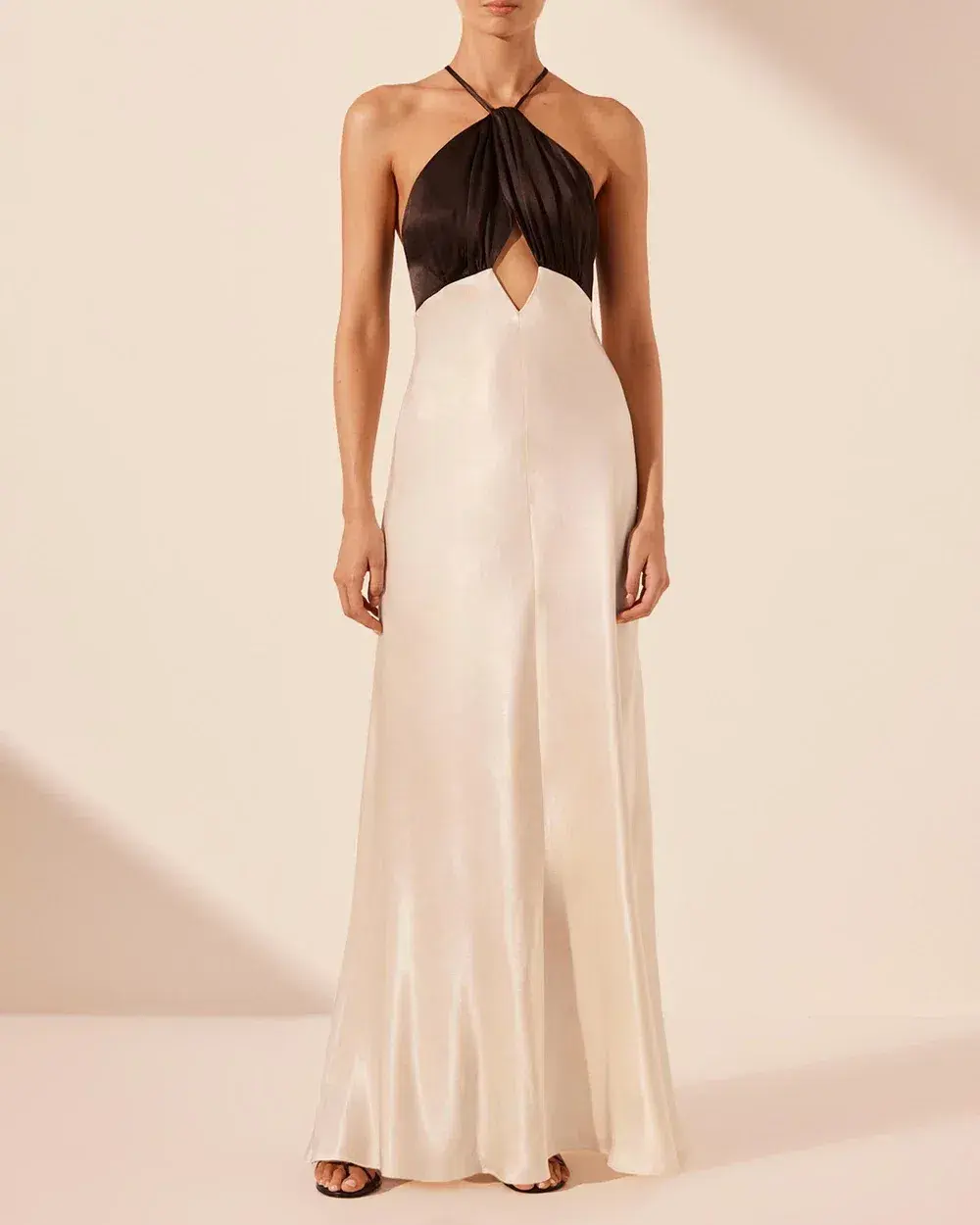 Shona Joy Black and White Lino Cross Back Halter Maxi Dress Size AU 10 - Image 1