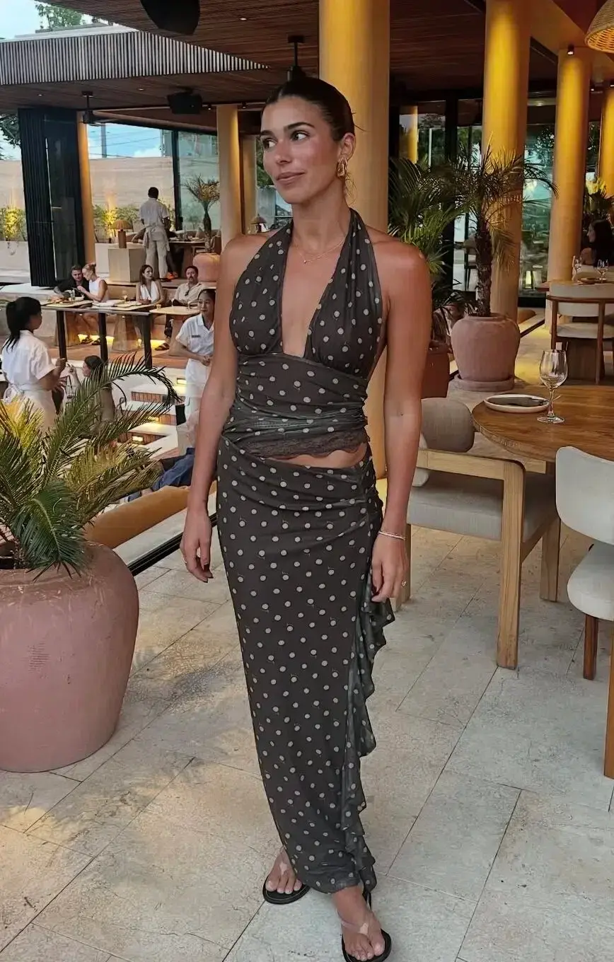 Benni Penelope Maxi Dress Espresso Polka Dot Size AU 8 - Image 1