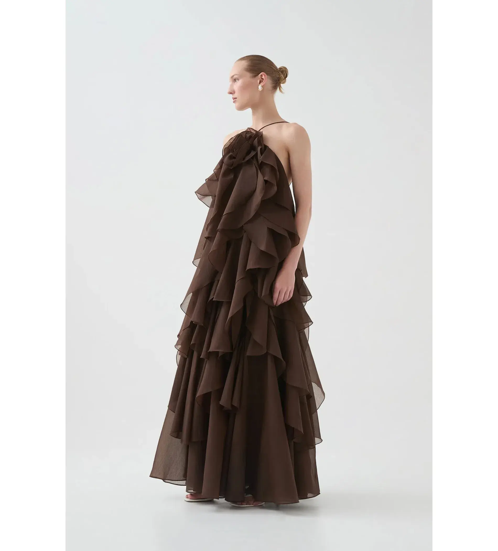 Aje Pandorea Layered Maxi Dress Carob Size AU 8 - Image 3