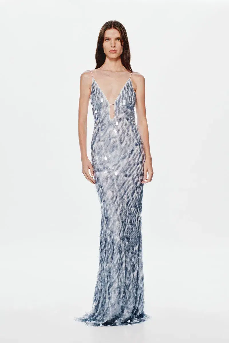 MISHA The Sapphire Sequin Maxi Dress Dove Grey Size 4/XXS - Image 1