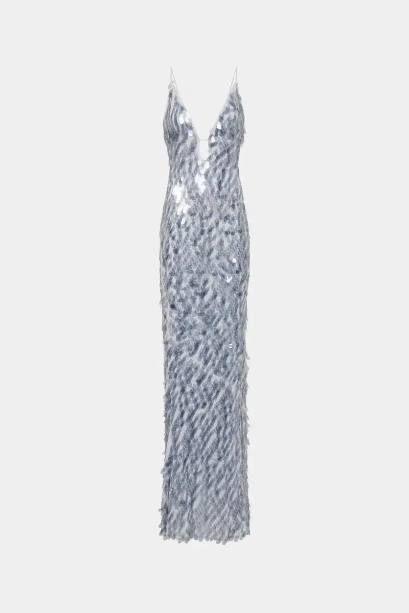 MISHA The Sapphire Sequin Maxi Dress Dove Grey Size 6/XS - Image 5