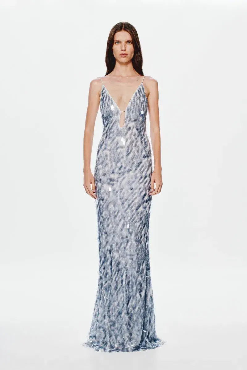 MISHA The Sapphire Sequin Maxi Dress Dove Grey Size 6/XS - Image 2