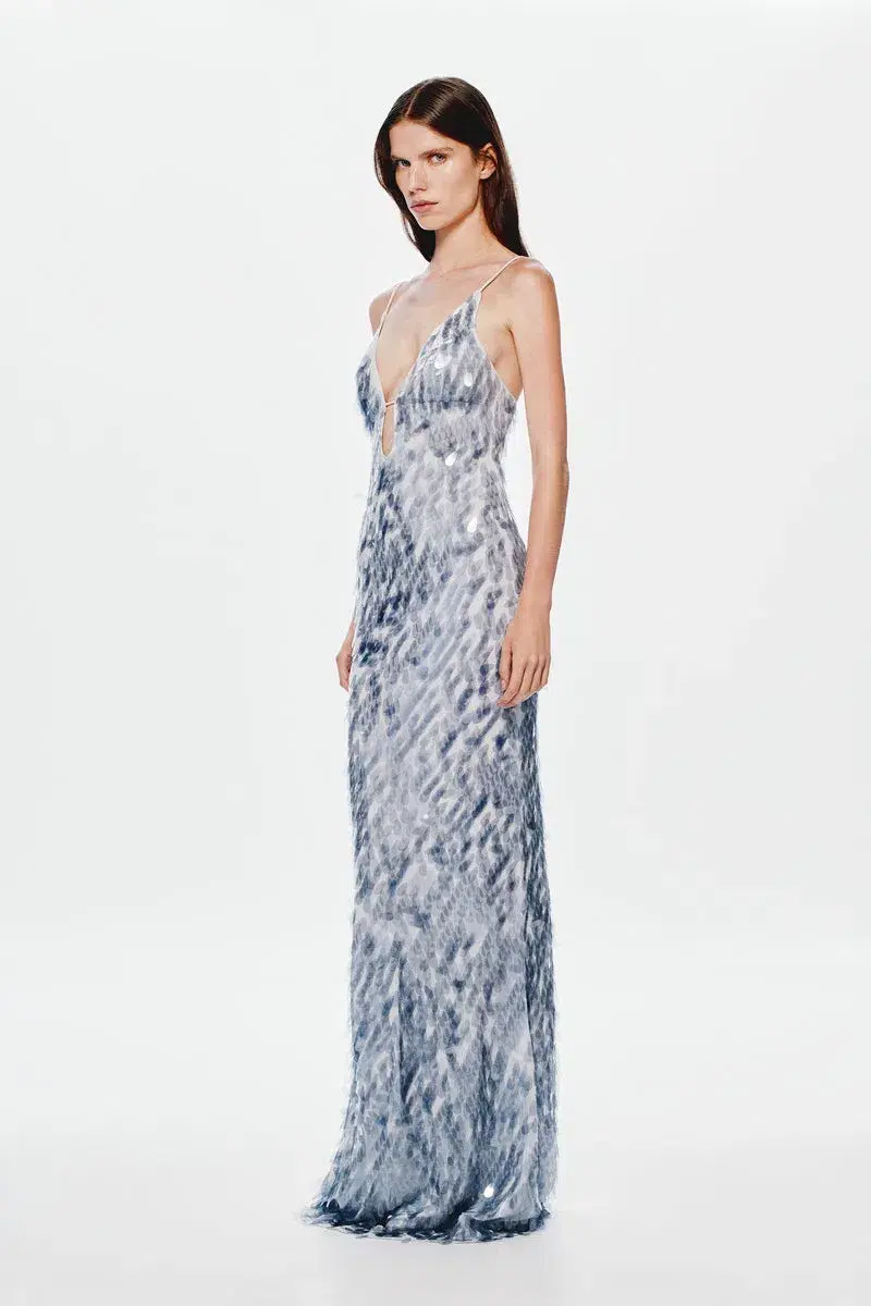 MISHA The Sapphire Sequin Maxi Dress Dove Grey Size 6/XS - Image 3