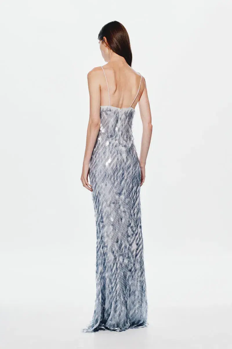 MISHA The Sapphire Sequin Maxi Dress Dove Grey Size 10/M - Image 4