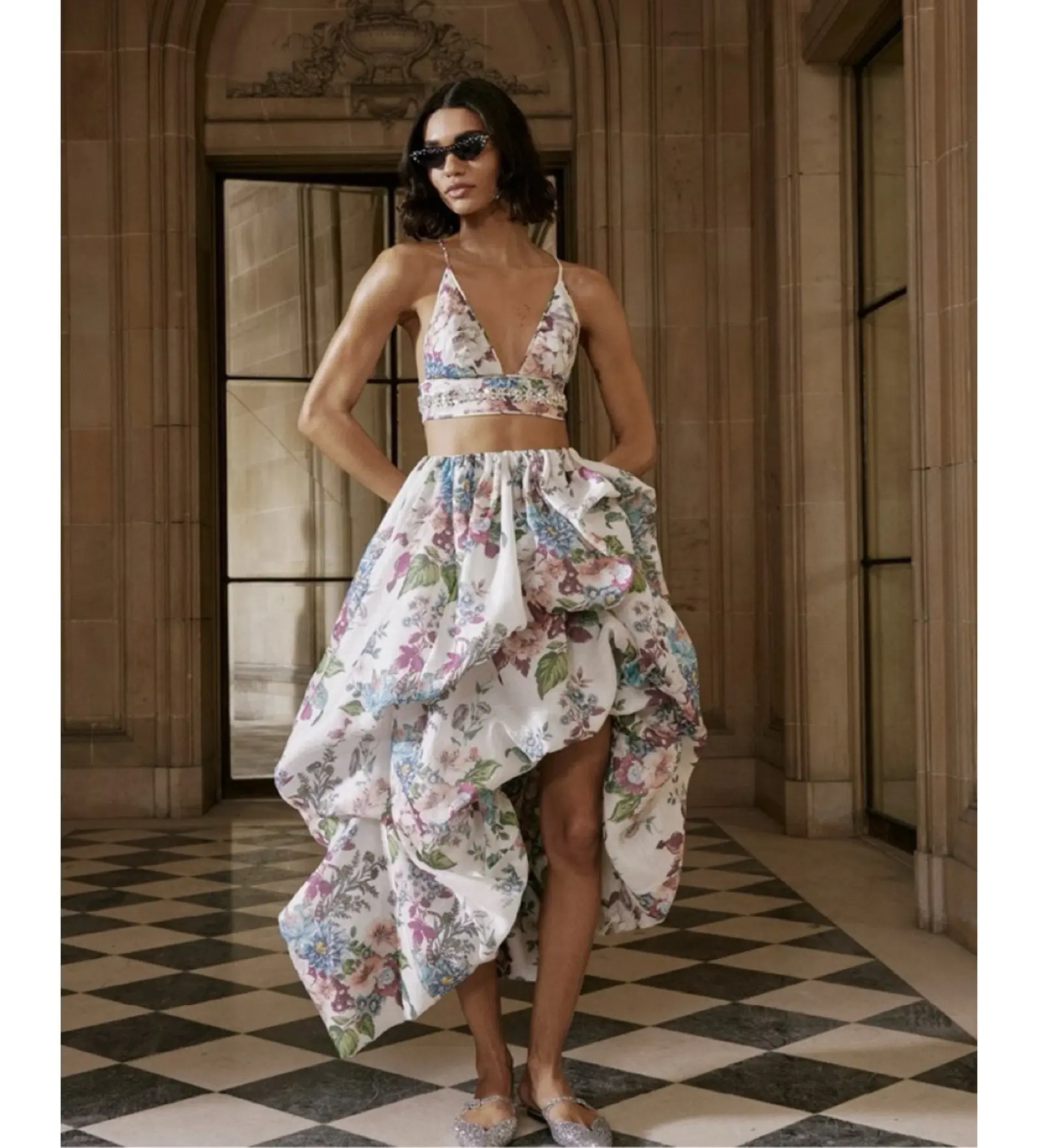 Zimmermann Matchmaker Draped Midi Skirt and Crop Set in  Multi Size AU 8 - Image 1