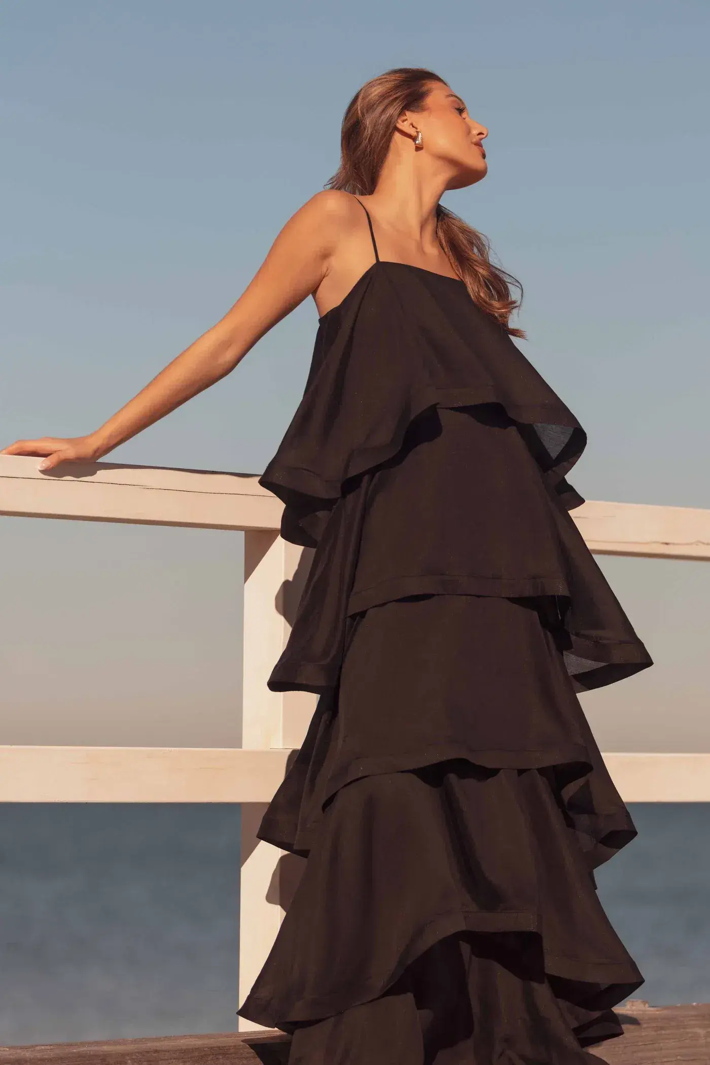 Elliatt Tilly 5 Tiered Maxi Dress Black Size M AU 10 - Image 1