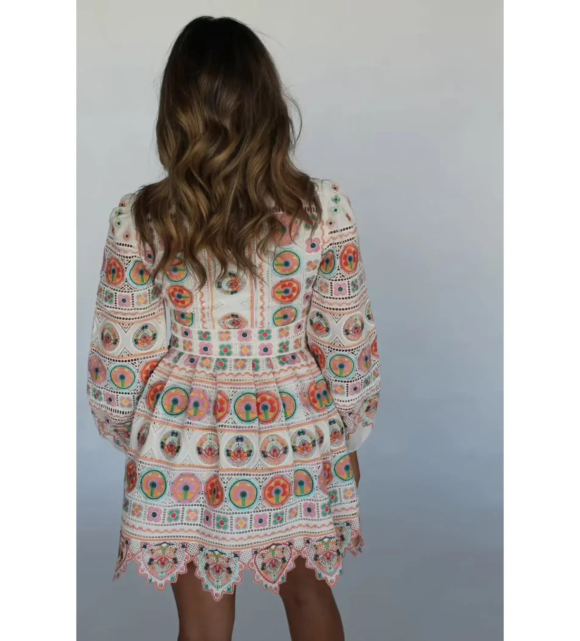 Zimmermann Brighton Plunge Embroidered Floral Mini Dress in Multi Size 0/ 8 AU  - Image 6
