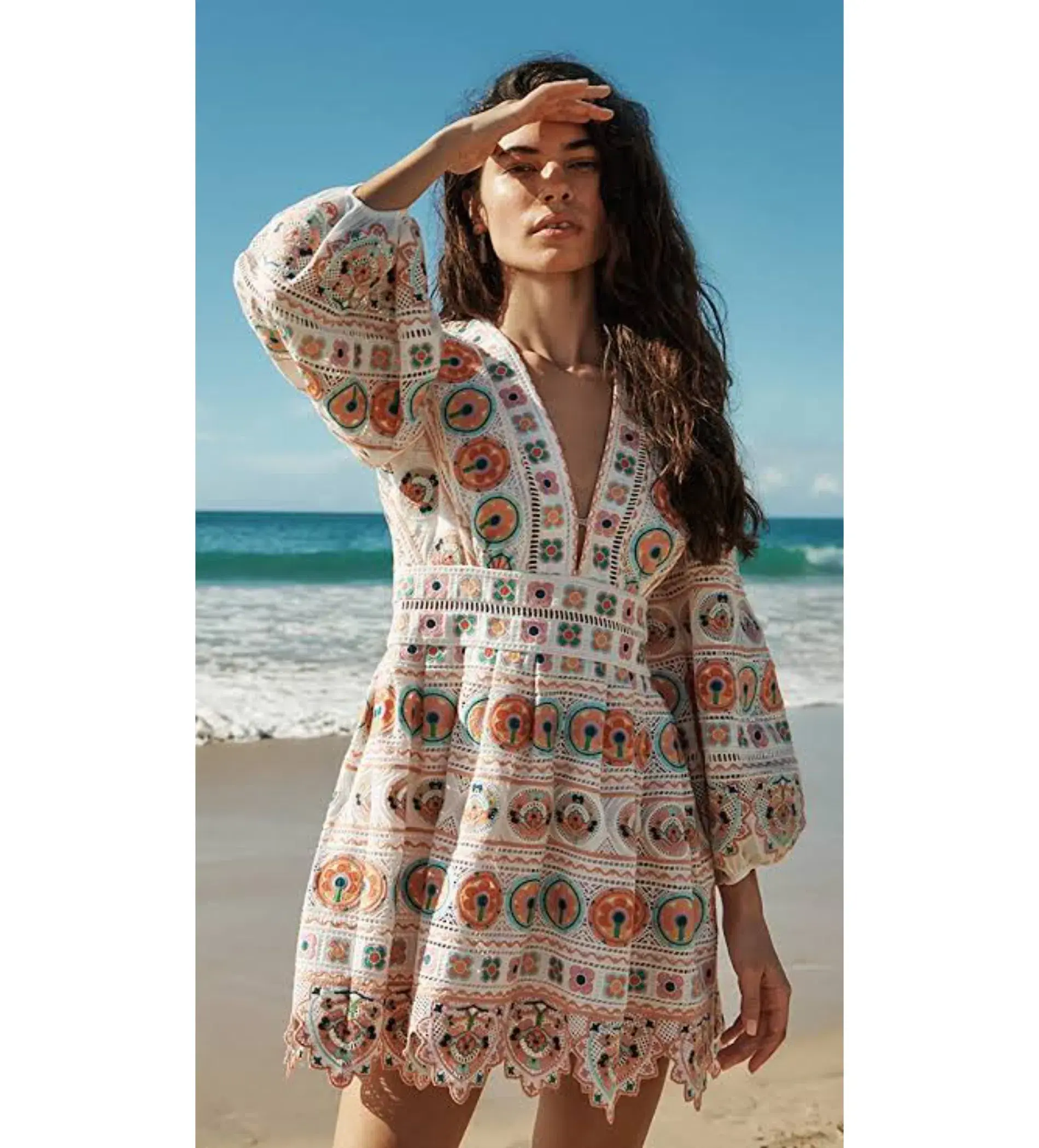 Zimmermann Brighton Plunge Embroidered Floral Mini Dress in Multi Size 0/ 8 AU  - Image 4