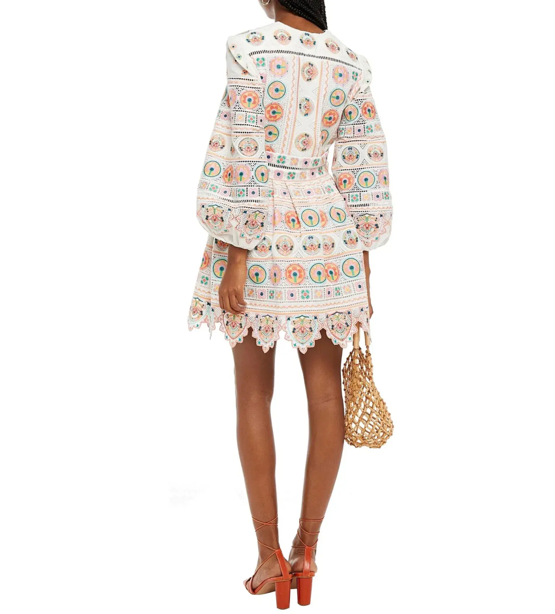 Zimmermann Brighton Plunge Embroidered Floral Mini Dress in Multi Size 0/ 8 AU  - Image 7