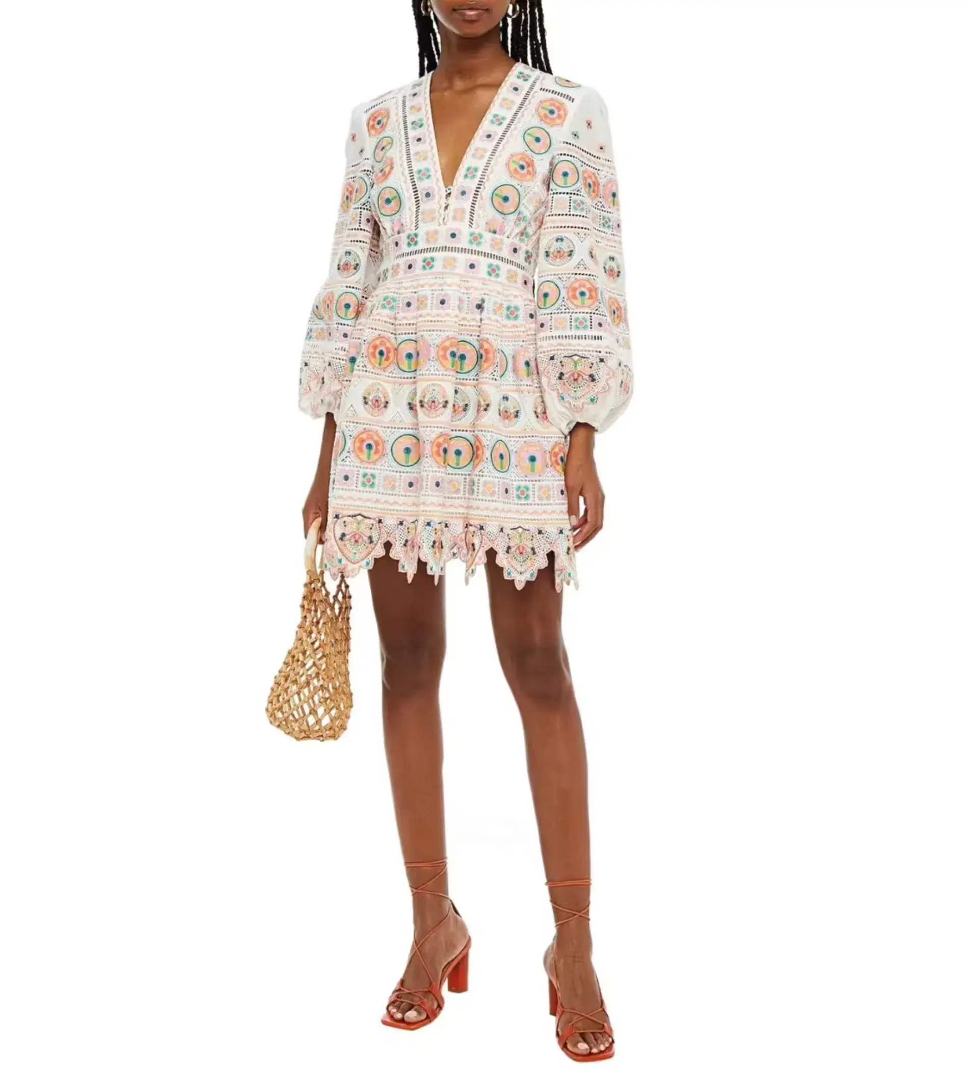 Zimmermann Brighton Plunge Embroidered Floral Mini Dress in Multi Size 0/ 8 AU  - Image 1