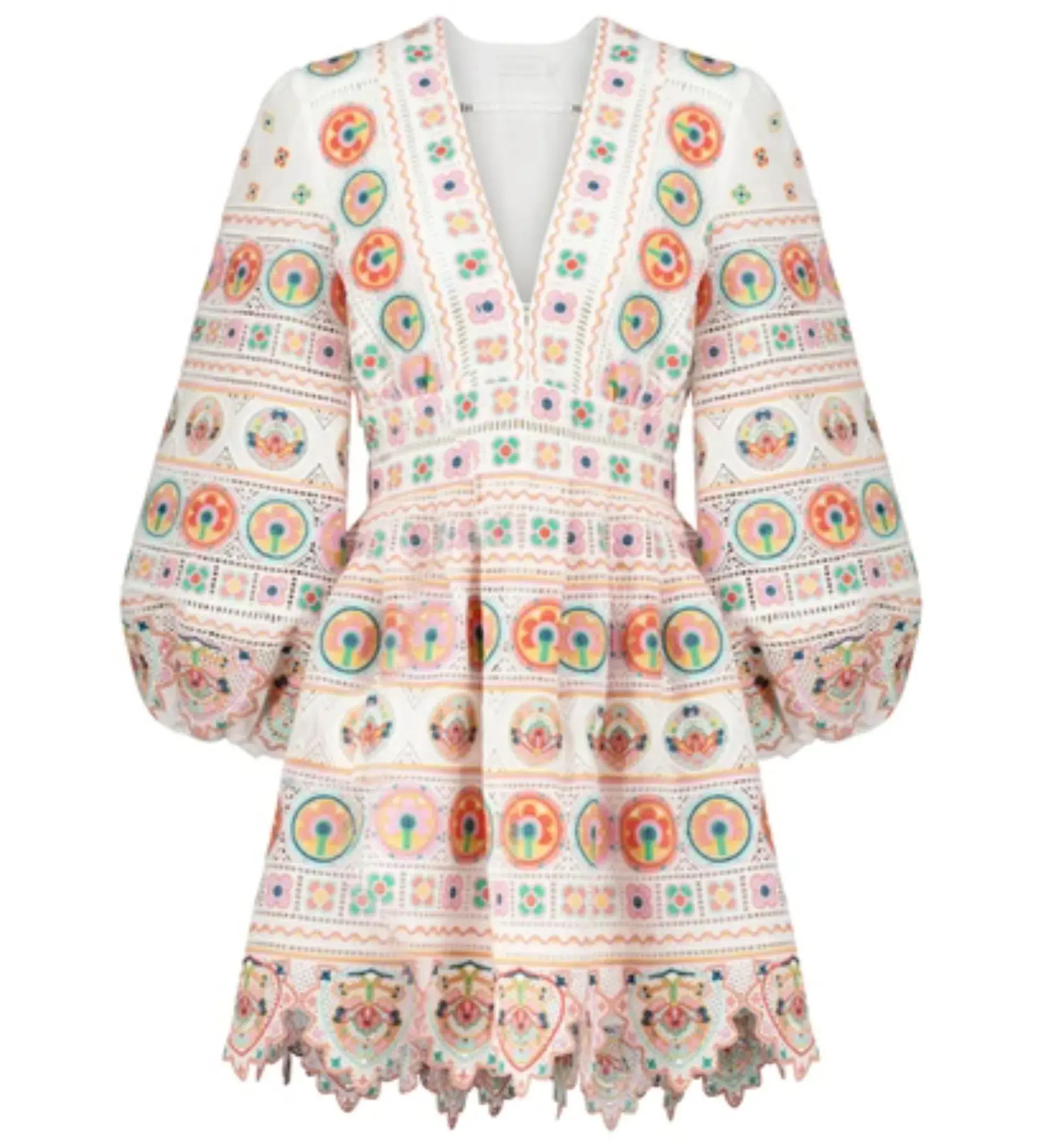 Zimmermann Brighton Plunge Embroidered Floral Mini Dress in Multi Size 0/ 8 AU  - Image 8