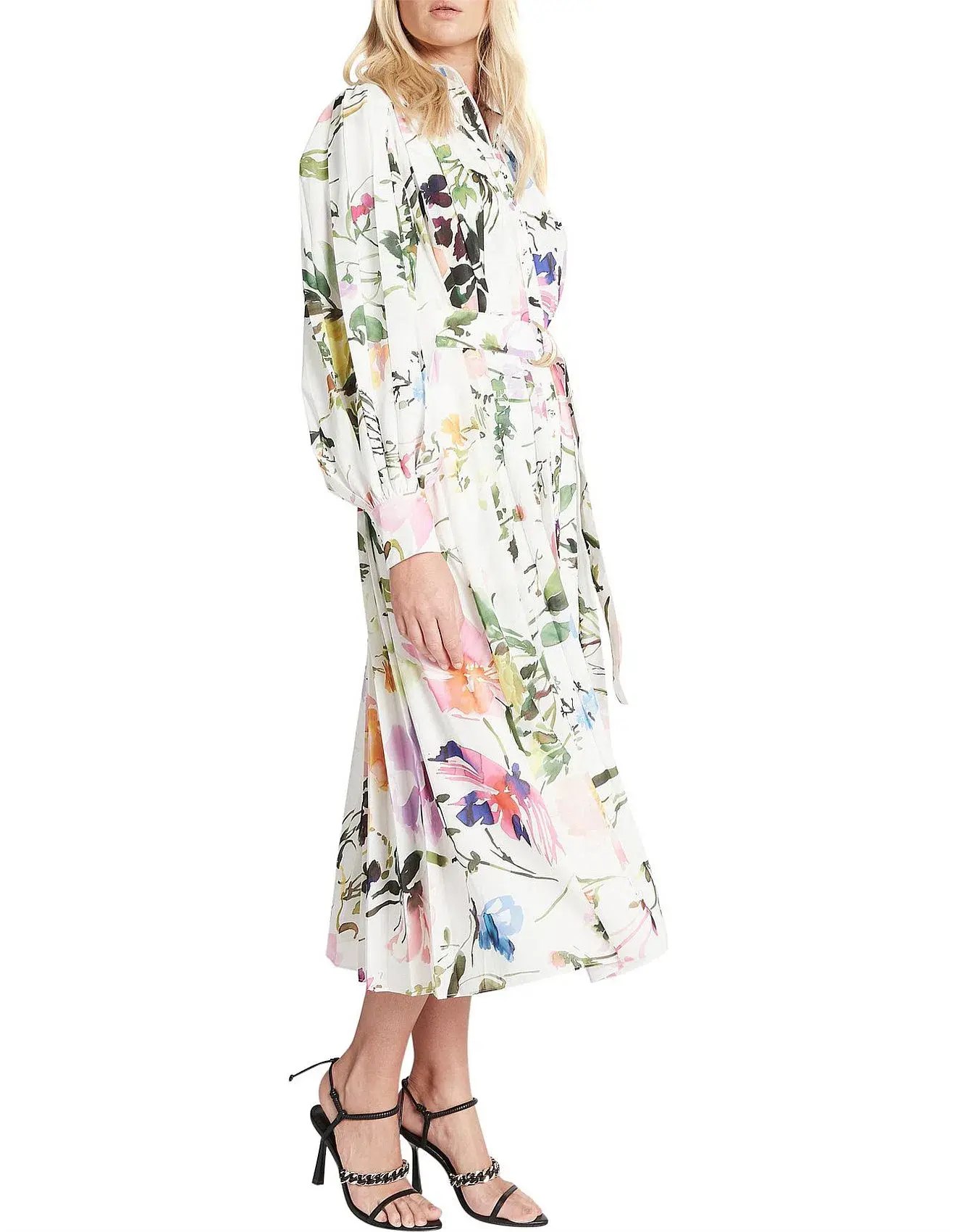 Aje Introspect Pleated Shirt Midi Dress Multi Floral Size 6 - Image 2