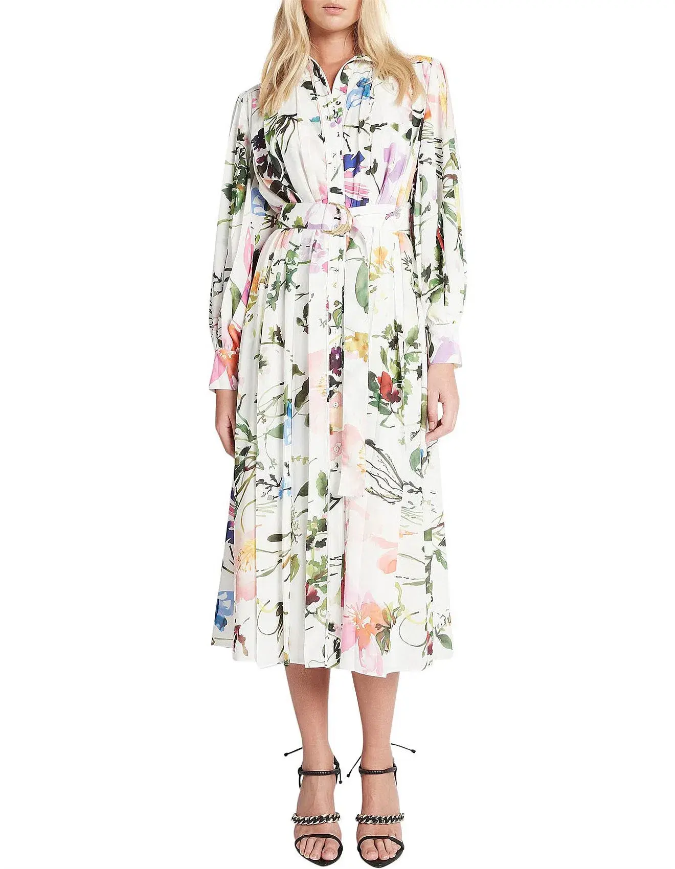 Aje Introspect Pleated Shirt Midi Dress Multi Floral Size 6 - Image 1