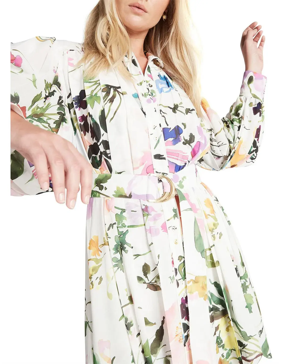 Aje Introspect Pleated Shirt Midi Dress Multi Floral Size 6 - Image 4