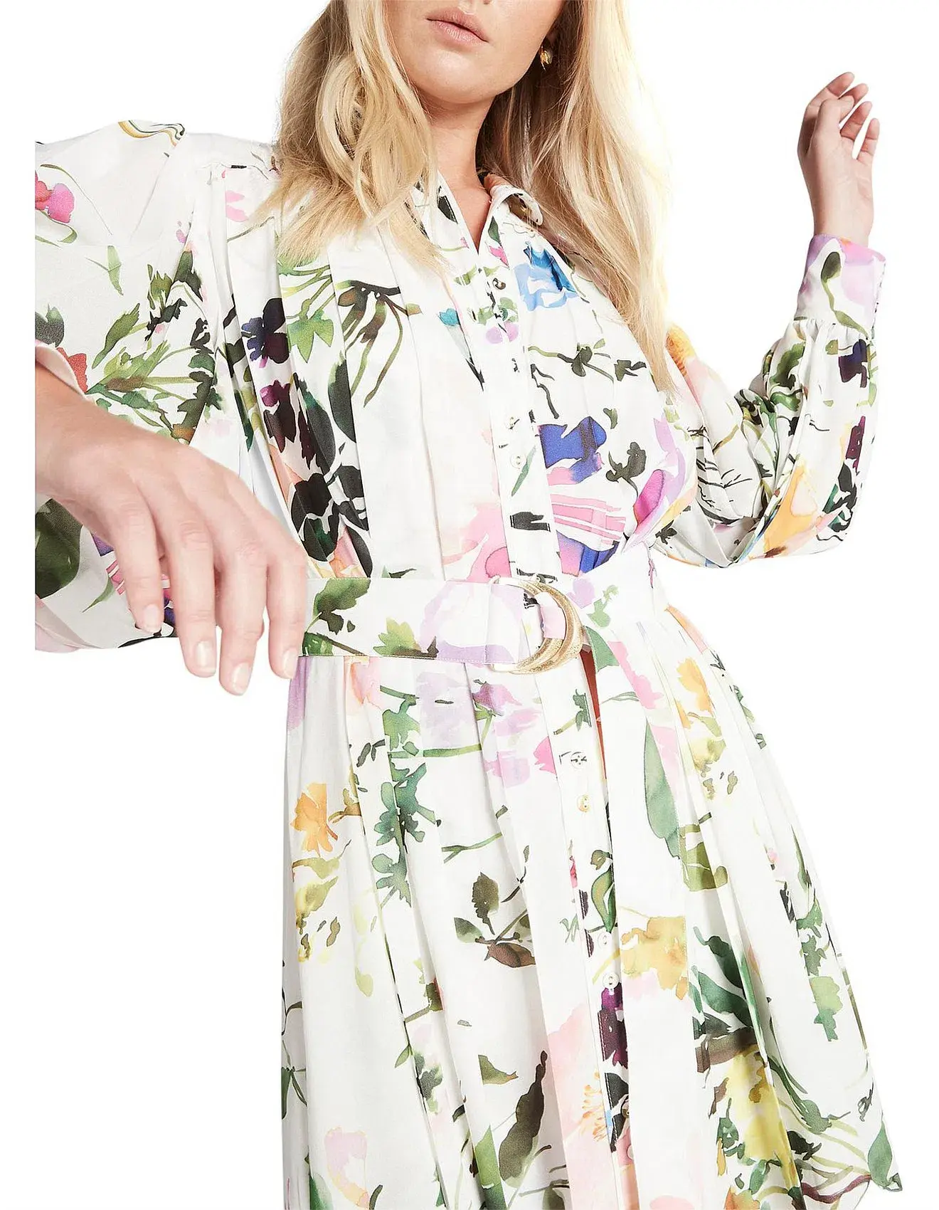 Aje Introspect Pleated Shirt Midi Dress Multi Floral Size 6 - Image 4