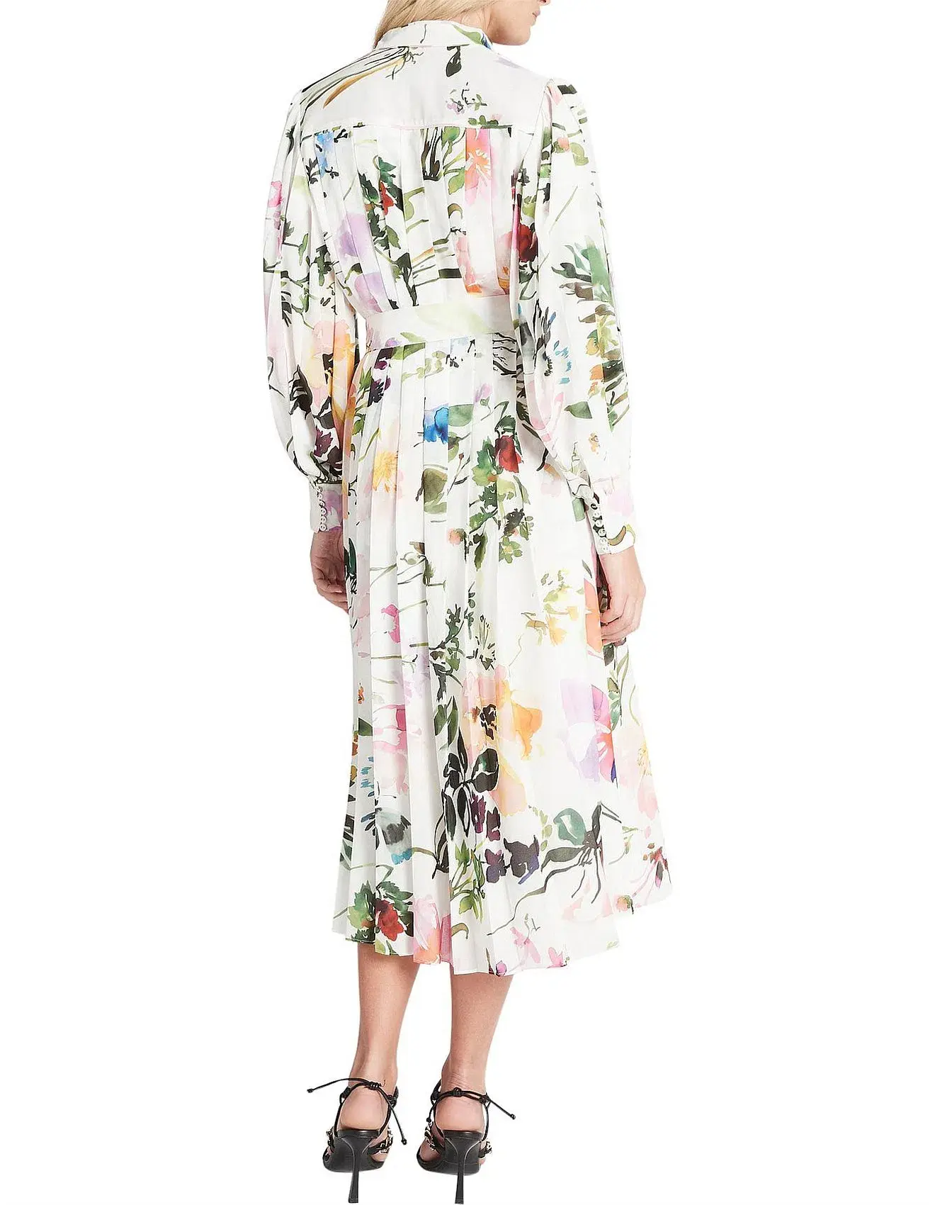 Aje Introspect Pleated Shirt Midi Dress Multi Floral Size 6 - Image 3